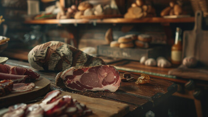 Wall Mural - Piece of meat on the table, rustic style.