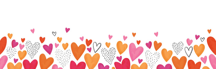 Wall Mural - Cute hand drawn hearts seamless pattern, lovely romantic background, great for Valentine's Day, Mother's Day, textiles, wallpapers, banners - vector design