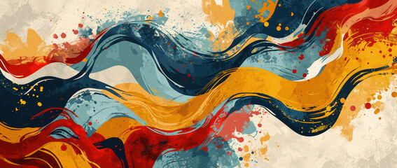 Wall Mural - abstract art: vibrant blue splash on textured wallpaper, a modern watercolor illustration with creat