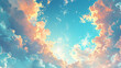 A breathtaking vista of a blue sky adorned with luxurious soft gradient orange gold clouds