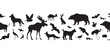 © Yaroslava - Forest animals. Vector black silhouettes seamless border.