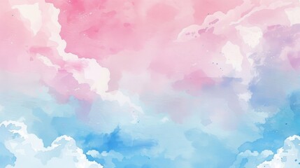 Wall Mural - dreamy cloudscape with fluffy clouds reflecting pastel pink and blue hues, suitable for backgrounds,
