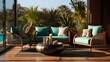 Contemporary Chocolate Brown and Teal Outdoor Lounge