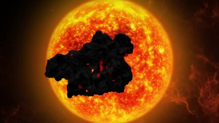 Wall Mural - large asteroid heading the sun 3d rendering cinematic view, 4k,2024