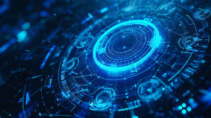 Wall Mural - a mesmerizing hud display featuring intricate circular patterns and grids in luminous shades of blue