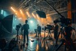 © utaem2022 - working on a film set illuminated by dramatic lighting and professional camera equipment