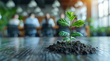 Aufkleber - The presentation of business man or a presentation of sustainable growth chart by the corporate management team. Training, employees or collaboration between eco-friendly company staff during a report