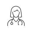Doctor icon. Simple outline style. Medic, physician, professional, medicine, lady, woman, female, stethoscope, health concept. Thin line symbol. Vector illustration isolated.