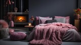 Fototapeta Pokój dzieciecy - Gray and Pink Throw Blanket on Bed