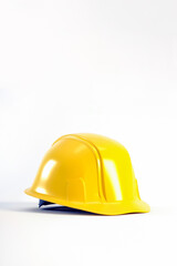 Wall Mural - Yellow helmet isolated on white vertical background with copy space. Hard hat for Labour Day concept, 3d render.