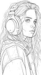 Canvas Print - A drawing of a girl with headphones