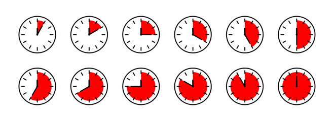 Wall Mural - Clock, hours set icons. Time, Clock vector icons, symbols collection