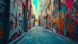 Fototapeta Uliczki - An alleyway adorned with street art