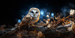 Mysterious Barn Owl in Moonlight Set a scene of mystery and intrigue with the ghostly silhouette of a barn owl gliding silently through the moonlit night, its keen eyes shining in the darkness super
