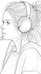 Canvas Print - A drawing of a woman with headphones on