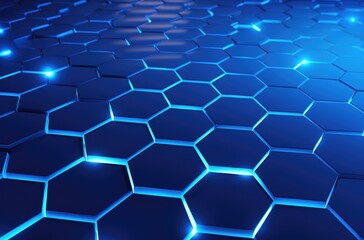 Wall Mural - Futuristic Blue Hexagons with Glowing Edges