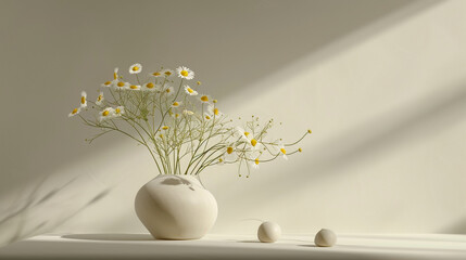 Wall Mural - Chamomile daisy flowers arranged in a chic and modern still life setting