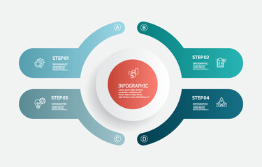 circle infographics timeline element business data steps report layout template background with business line icon 4 steps