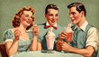 Vintage Delight: Couple Sharing a Milkshake with Two Straws