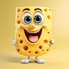 Canvas Print - Cute Cartoon Happy Cheese Character with Big Eyes