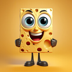 Canvas Print - Cute Cartoon Happy Cheese Character with Big Eyes