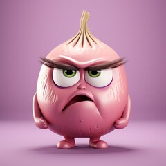 Canvas Print - Cute Cartoon Grumpy Onion Character with Big Eyes