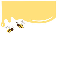 Wall Mural - Honey drop sign and bee cartoons isolated on white background vector illustration.