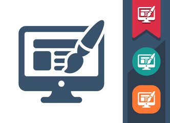 Computer Screen Icon. Monitor, PC, Web Design, SEO, Paintbrush, Website
