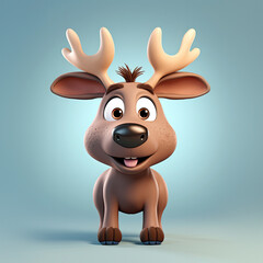 Canvas Print - Cute Cartoon Moose Character with Big Eyes