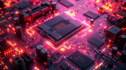 Poster - Background with high-tech circuit board texture. Illustration of an electronic motherboard. illustration.