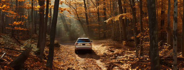 Poster - SUV Adventure on a Forest Trail in Autumn