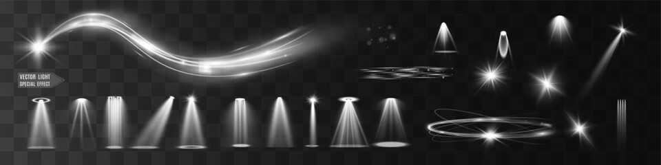 Wall Mural - light white wave and spotlight shine effect,glow line sparkle shine. silver white wavy effects.