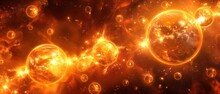 A Group Of Bubbles Floating In The Air Next To A Space Filled With Orange And Yellow Stars And A Black Background.