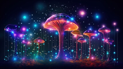 Wall Mural - abstract background with a growing digital mushroom. machine learning and big data array visual conc