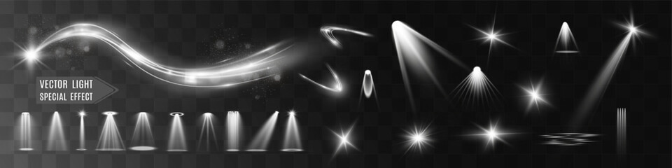 Wall Mural - light white wave and spotlight shine effect,glow line sparkle shine. silver white wavy effects.
