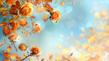 Sticker - Natural autumn background with delicate beautiful flowers against blue sky