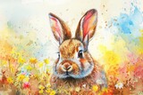 Fototapeta Na drzwi - watercolor drawing easter bunny. Sun.