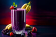Healthy berry smoothie with fresh berries and fruits on black background