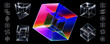 Tesseract shape. Hypercube wireframe icon, 3D render of 4D cube