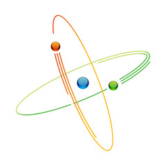 Atom symbols of nuclear energy icon. Scientific research and molecular chemistry.  atomic structure with orbital electrons nucleus, protons and neutrons