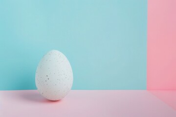 Wall Mural - a white egg is sitting on a pink and blue table