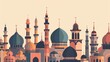 Cityscape with mosque silhouettes. Ramadan Kareem background.