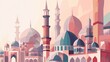 Mosque in the city. Illustration of mosque and cityscape.