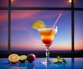 refreshing summer colorful cocktail drink advertisement menu banner, created using AI generative technology