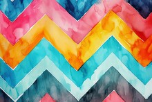 Vibrant Watercolor Chevron Pattern With Flowing Abstract Brushstrokes. Colorful And Dynamic Abstract Chevron Watercolor For Decorative Art.