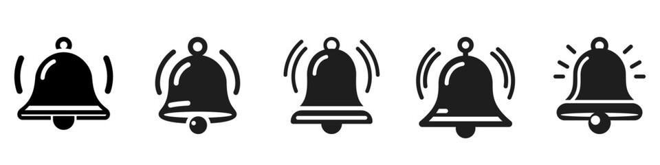 Wall Mural - bell icons set. alarm symbol. black icon of bell isolated on white background.