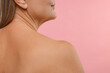 © New Africa - Mature woman with healthy skin on pink background, closeup. Space for text
