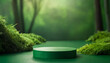 Flat, thin podium in natural green hues for product presentation mockups. Ideal for branding and advertising projects