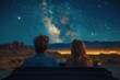 The couple drives to a remote location away from city lights in their convertible, laying back in the car with the top down to admire the stars and share intimate moments together