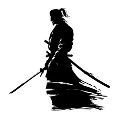 Wall Mural - silhouette samurai black color only full body